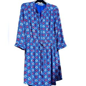 NWOT Daniel Rainn Sz large,elastic waist red,white & blue mid dress with pockets